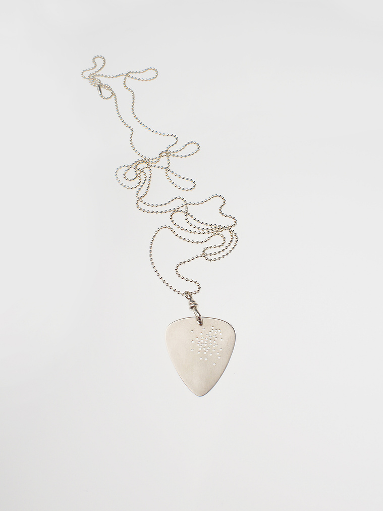 Di Allison, HALLISON Studios, online jewellery store, Tasmania, inspired by pop song, lyrics, music. Shotgun Freckle the Road Signs inspired by The Cruel Sea, This Is Not the Way Home, sterling silver detachable guitar pick pendant, dog tag style.