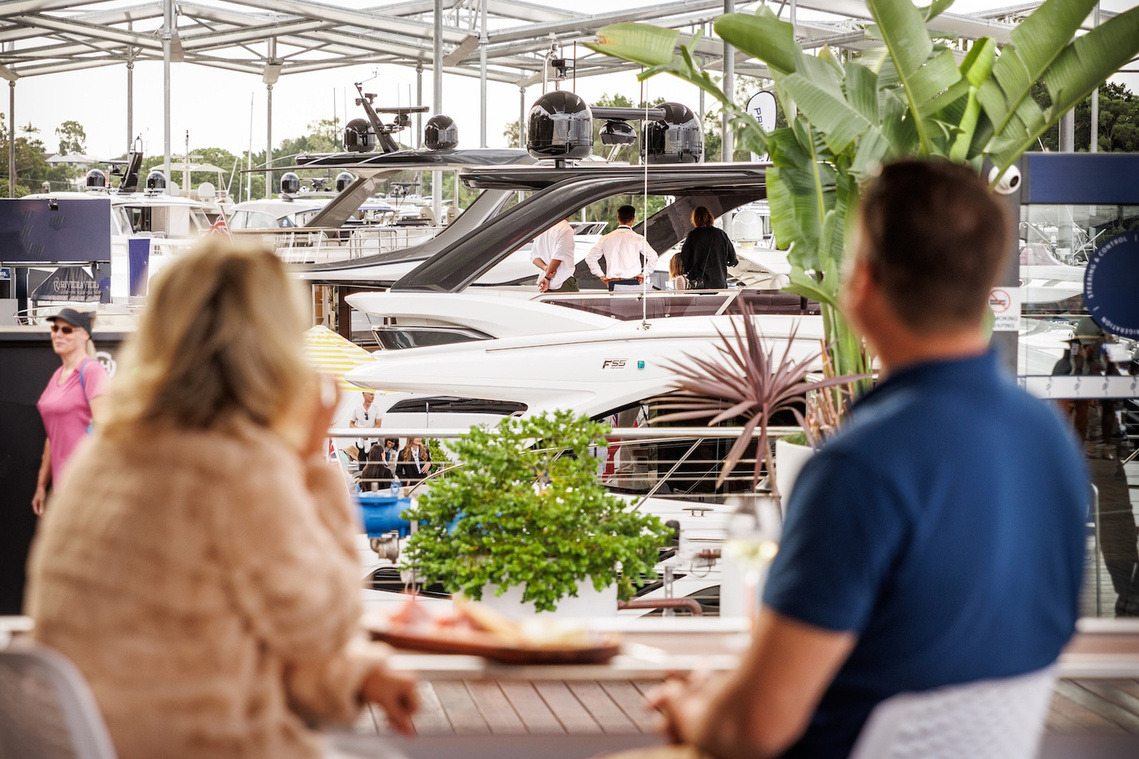 The view of the Princess Yachts model display at Sanctuary Cove International Boat Show. Boat show photography by luxury yachtsphotographer Darren Gill.