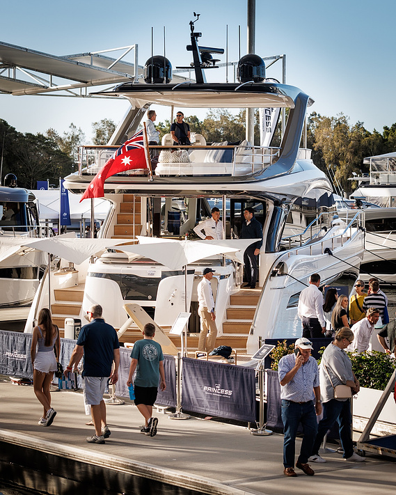 Princess Yachts Y72 on display at the Sanctuary Cove International Boat Show. Boat show photography by boat show photographer Darren Gill.