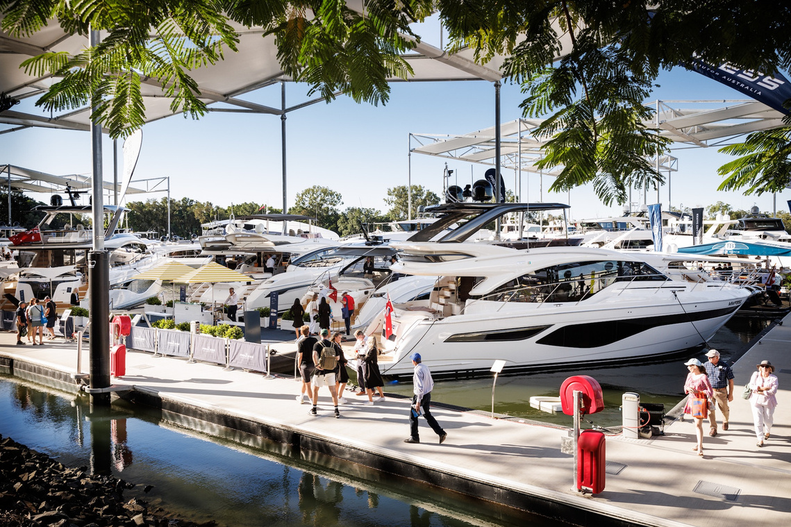 Princess Yachts model lineup at Sanctuary Cove International Boat Show. Boat show photography by boat show photographer Darren Gill.