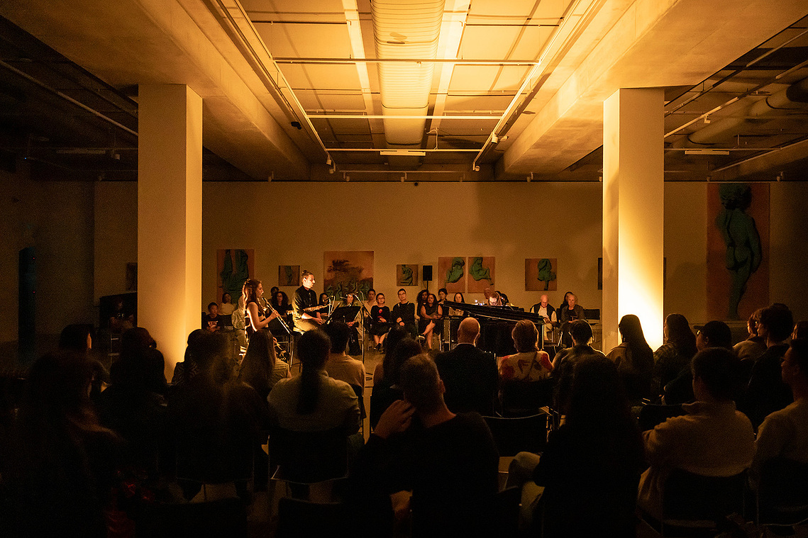 Melbourne photographer Darren Gill captures a dynamic moment from the Tripwire Concert Series at Buxton Contemporary, featuring performances by ARIA-nominated pianist Nat Bartsch, saxophonist Joseph Lallo, and oboist Briana Leaman. This contemporary music