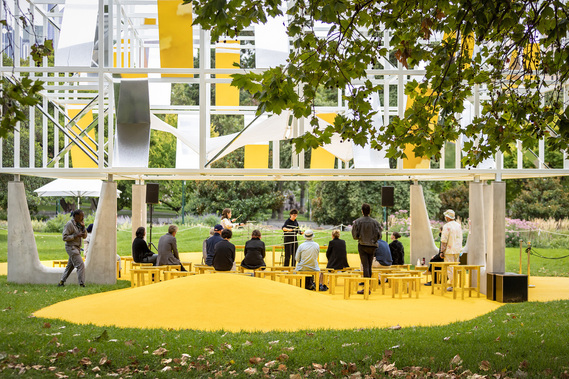 The SoundCatcher is an instrumental sculpture built in response to the MPavilion and performed by Louise Devenish and Niki Johnson The Sound Collectors Monash University. Art music by Melbourne music photographer Darren Gill