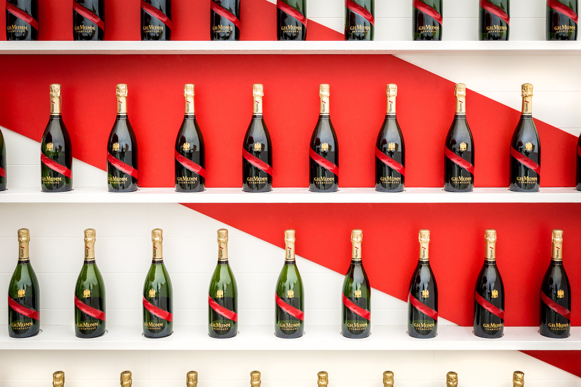 Wall of Mumm Champagne at the Mumm Yacht Club during the Melbourne Cup Spring Racing Carnival