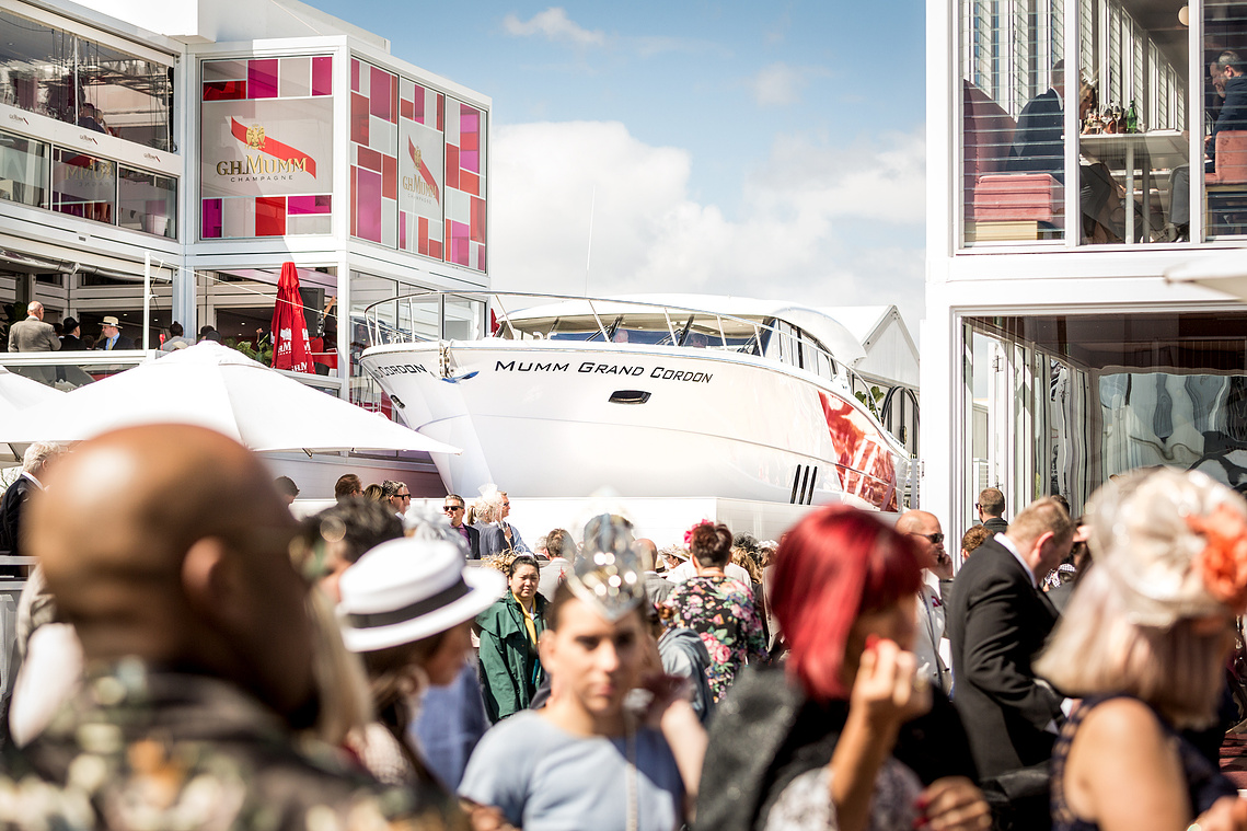Mumm Champagne Mumm Yacht Club at the Melbourne Cup at Flemington Racecourse Melbourne featuring a Maritimo yacht