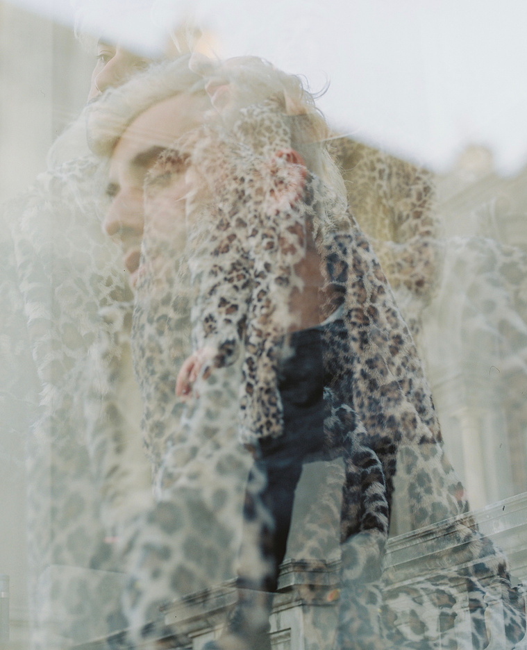 Music photography portrait of Kit Hepburn (Zac Kazepis) for Spotify single release. Double exposure photograph taken on Mamiya RZ67 medium format camera and Kodak Portra film in Fitzroy, Melbourne by music photographer Darren Gill