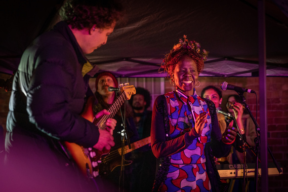Band performing live music at La Mama Theatre. Music photography by Darren Gill