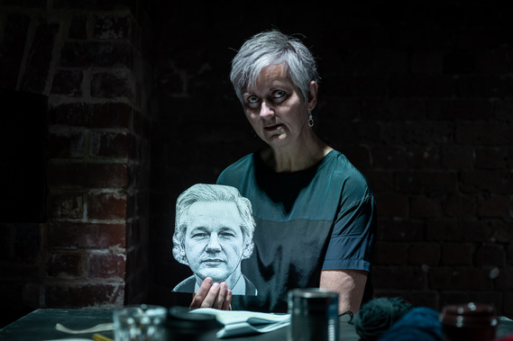 Joanne Davis performing on stage at La Mama Theatre. Production photography by Darren Gill