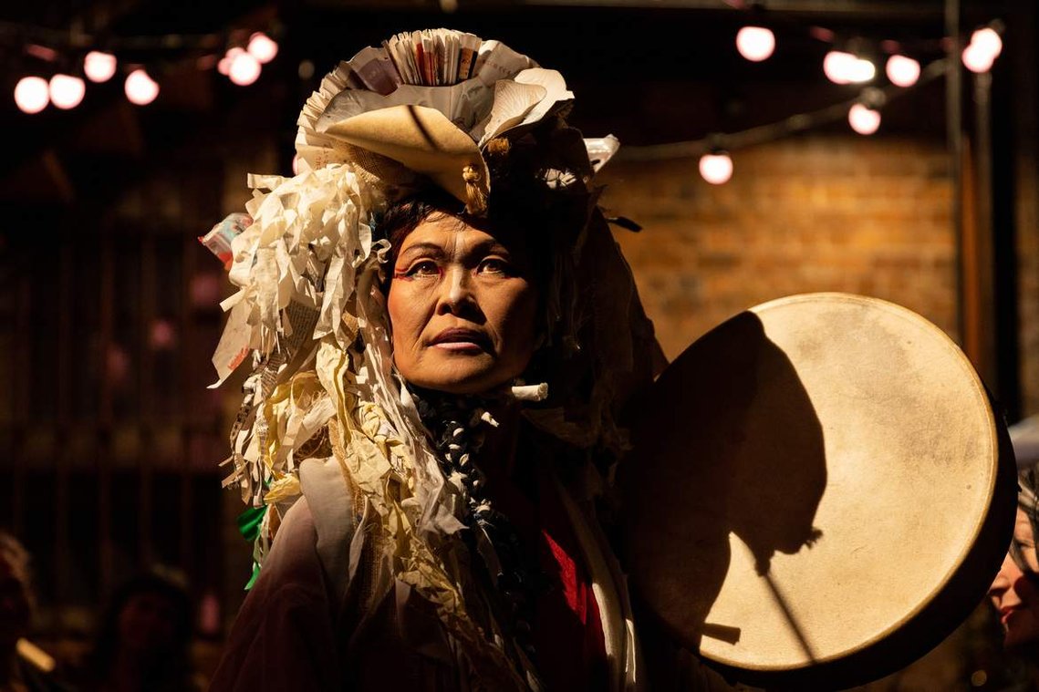 Japanese Butoh dancer and performer Yumi Umiumare during La Mama Theatre's War-Rak Banksia Festival in Carlton, Melbourne. Photography by Darren Gill