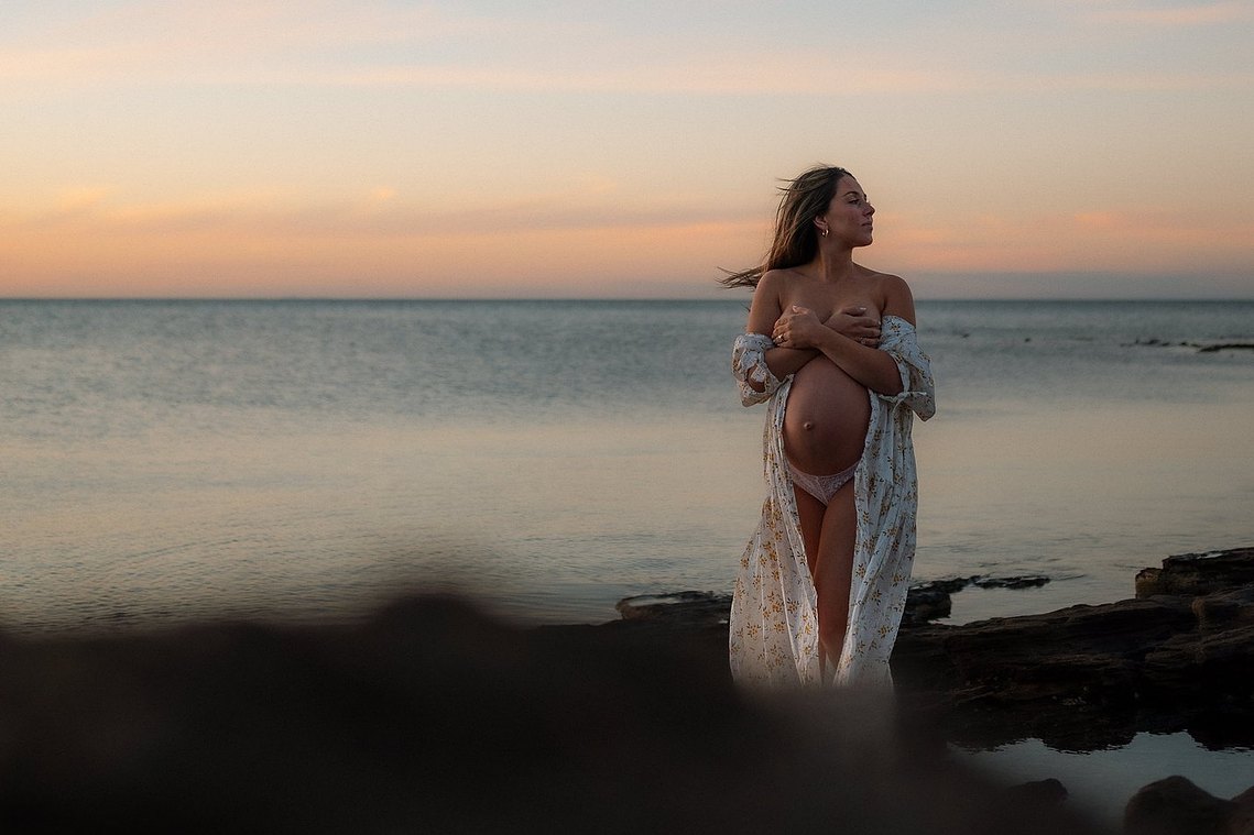 Dreamy maternity photoshoot using Phil Chester presets set on the Mornington Peninsula. Ranelagh Beach. Taken by Joanna Clarke Photography. Mornington Peninsula Photographer. Mt Eliza Photographer. Best photographer on the Mornington Peninsula. 