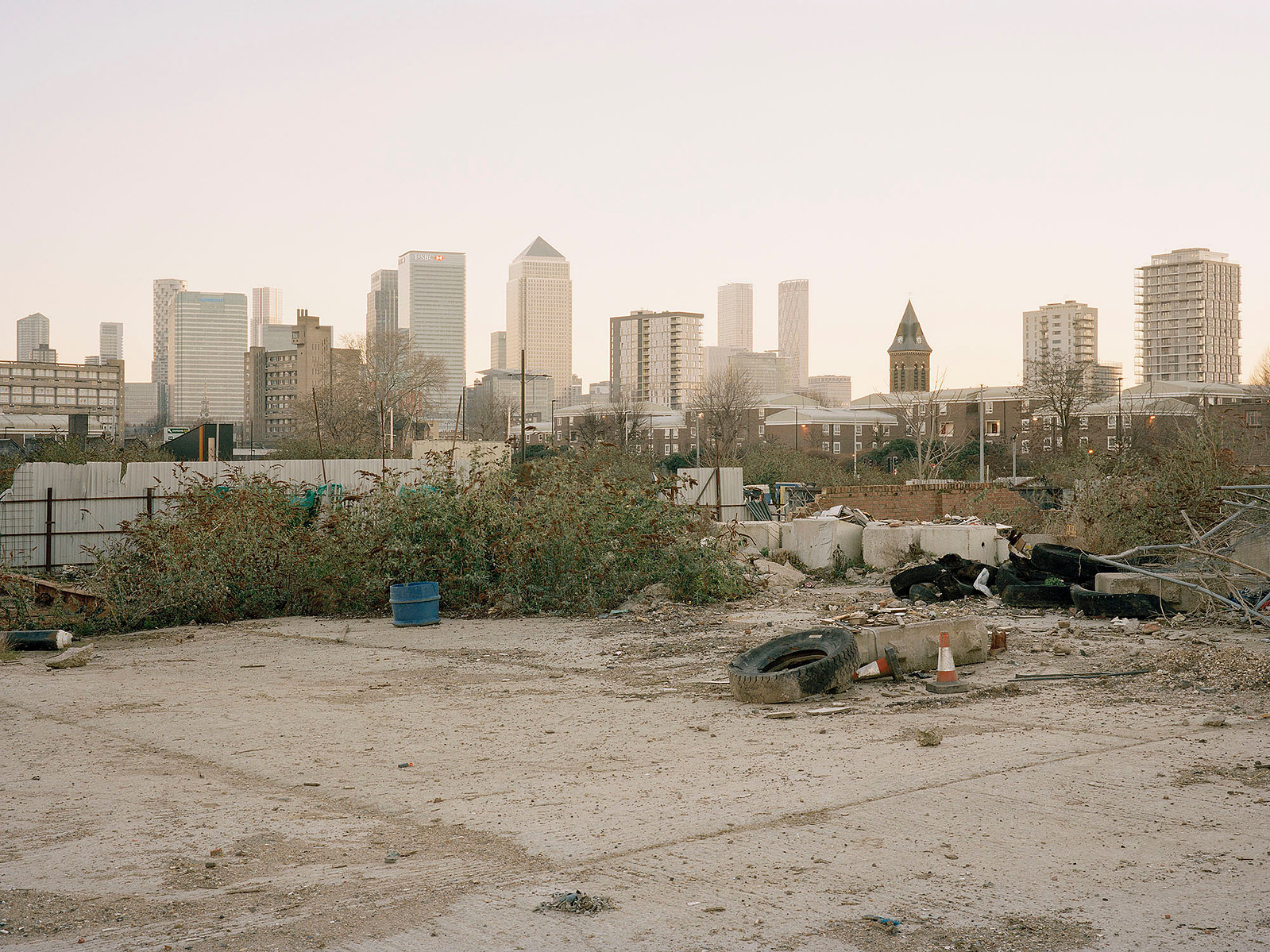 Urban architectural Fine art Landscape of the River Lea part of personal project Sugar Coated Island with views on Canary Wharf, London