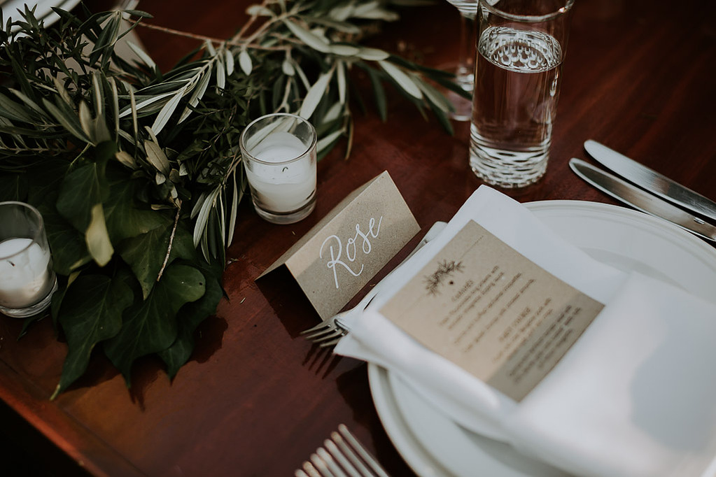 Hand lettered botany place cards - Rose