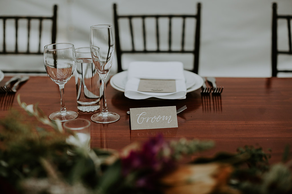 Hand lettered botany place cards - groom