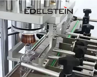 Perfume Pump Vial Bottling Line :  Perfume Pump Bottle (Vial) Vacuum Filler +  Crimping Machine + Snap-on Capper + Accumulation Table 