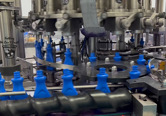 Plastic Bottle Filling Line for Detergent : Linear Bottle Unscrambler + Rotary Filler-Capper