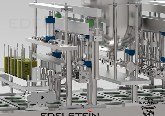 Multi-Lane Cup Filling-Sealing Machine, Pre-form foil, Piston liquid filling