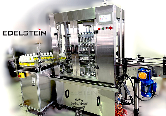 Plastic Bottle Filling Line for Milk : Accumulate Rotary Table + In-Line Bottle Pressure Overflow Filler