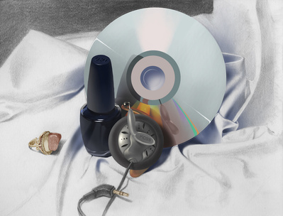 Still life of some of my favorite things. Photoshop and graphite.