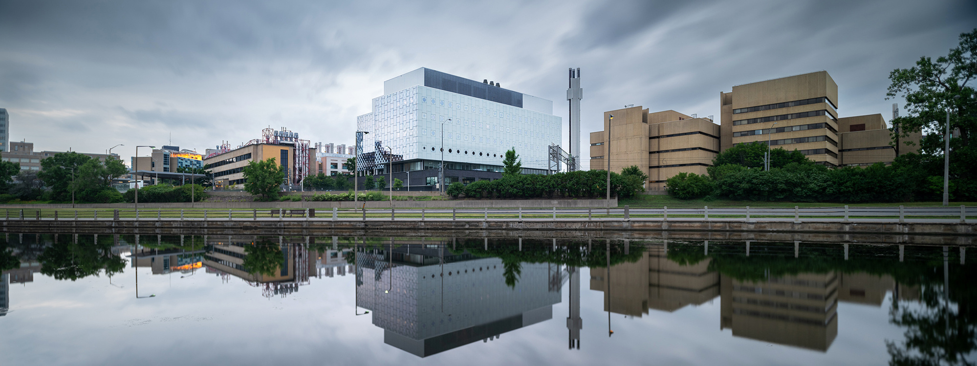 Architectural photograph of UOttawa across. the Rideau Canal by Frank Fenn IDEA3