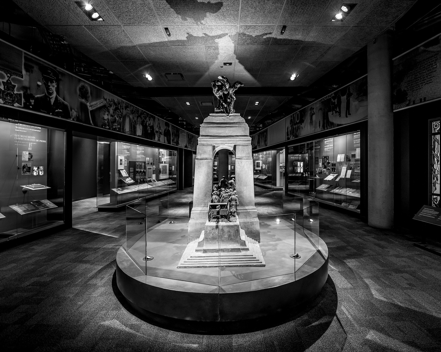 Canadian War Museum war memorial display in black at white by Frank Fenn