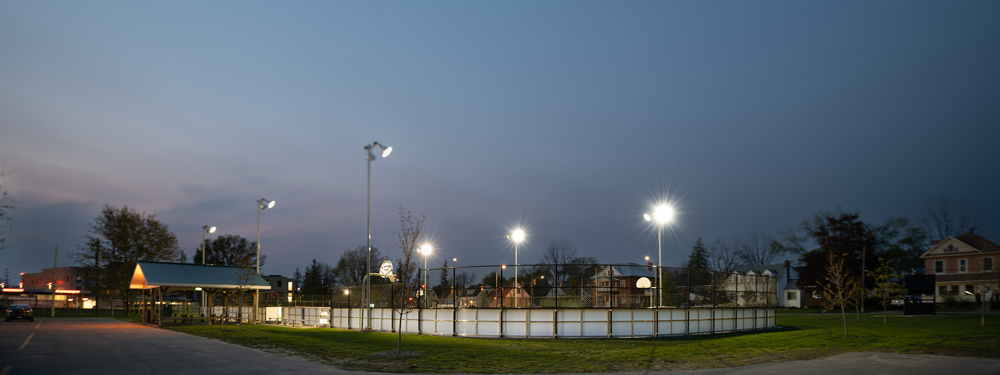 Smiths Falls rink of dreams at blue hour by Frank Fenn