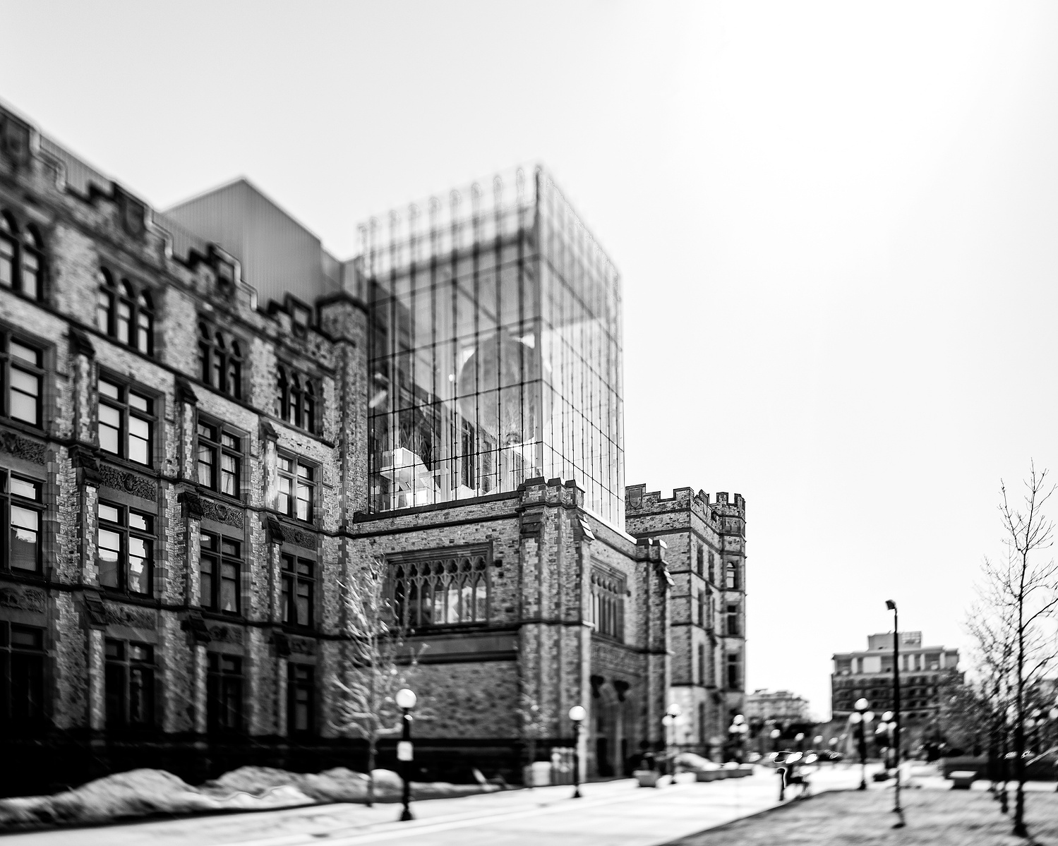 Canadian Museum of Nature in black and white side view tilt by Frank Fenn IDEA3 Architectural Photography