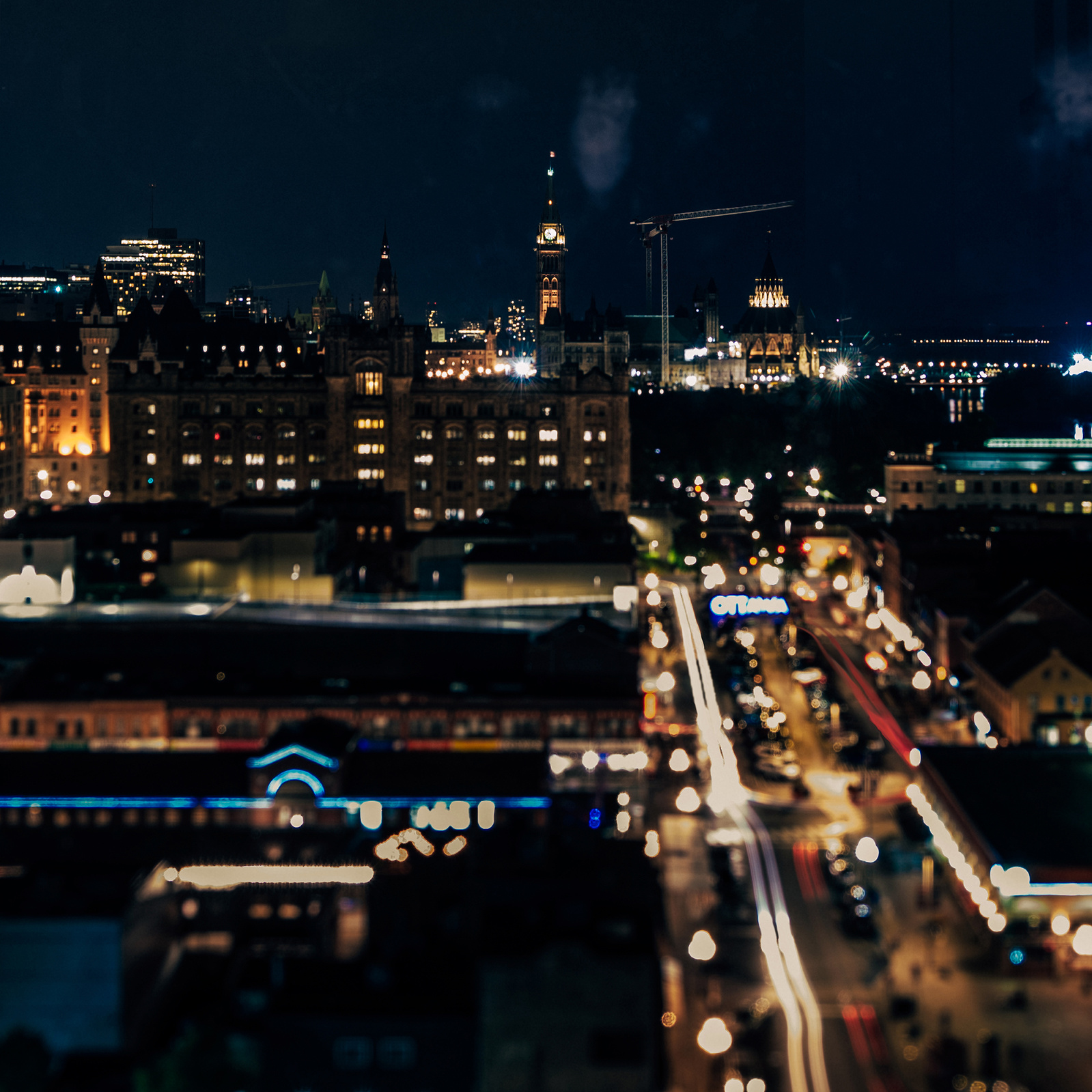 Byward Market at night photographed from rooftop at Andaz