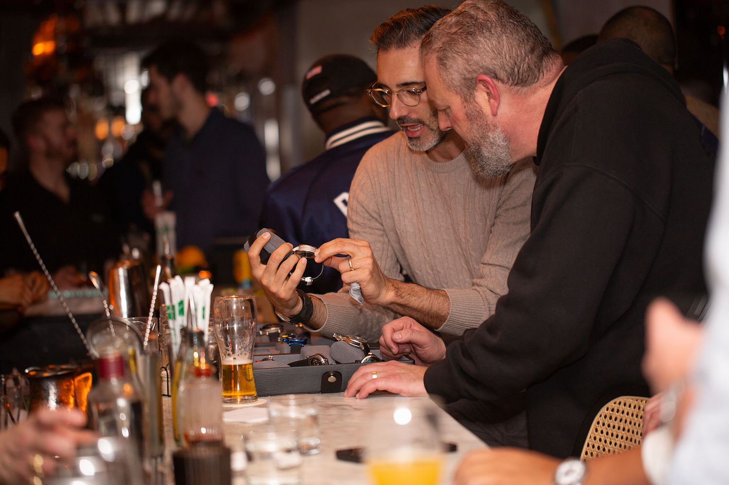 Watch collectors and enthusiasts networking at Chronoswiss event at 355 Bowery NYC 