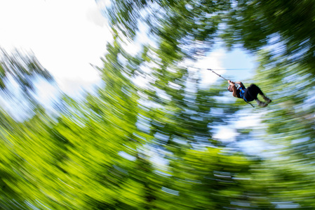 Students participating in a STEM summer undergraduate research program will the ropes course on Thursday. Photo by Srijita Chattopadhyay&amp;amp;amp;amp;amp;#x2F; Ole Miss Digital Imaging Services