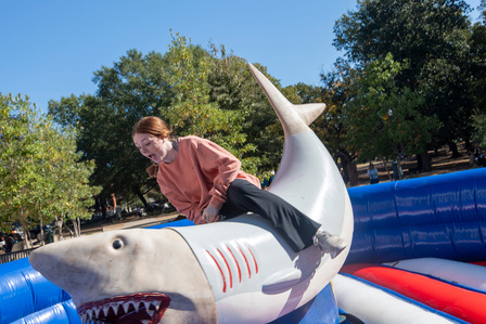 Homecoming Week Mechanical Landshark on the Union Plaza. Photo by Srijita Chattopadhyay&amp;amp;amp;amp;amp;#x2F; Ole Miss Digital Imaging Services