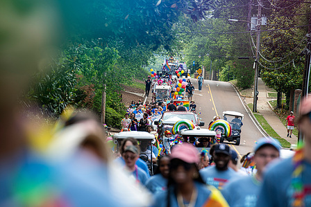 Students, faculty, staff and community members attend the 7th annual Oxford Pride Parade sponsored by the Sarah Isom Center for Women and Gender Studies. The Parade travelled from Oxford-University Depot to around the Courthouse Square. Photo by Srijita C
