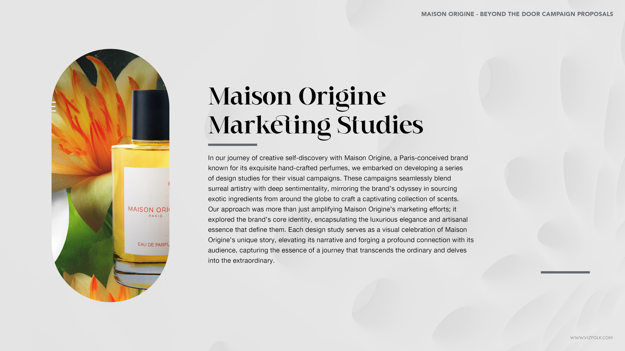 Perfume brand, Maison Origine digital content and communication branding case study.