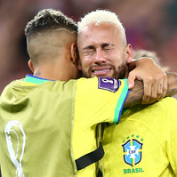 Neymar of Brazil looks dejected at the end of the game and bursts into tears, Croatia v Brazil, FIFA World Cup 2022, Quarter Final, Football, Education City Stadium, Doha, Qatar - 09 Dec 2022, Michael Zemanek/Shutterstock