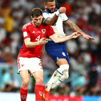 Ben Davies of Wales challenges Kyle Walker of England, Wales v England, FIFA World Cup 2022, Group B, Football, Ahmad Bin Ali Stadium, Ar-Rayyan, Qatar - 29 Nov 2022, Michael Zemanek/Shutterstock