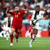 Serge Gnabry of Germany and Jordi Alba of Spain, Spain v Germany, FIFA World Cup 2022, Group E, Football, Al Bayt Stadium, Al Khor, Qatar - 27 Nov 2022, Michael Zemanek/Shutterstock