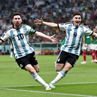 Lionel Messi of Argentina celebrates after scoring a goal with team Julian Alvarez, Argentina v Mexico, FIFA World Cup 2022, Group C, Football, Lusail Stadium, Al Daayen, Qatar - 26 Nov 2022, Michael Zemanek/Shutterstock