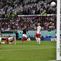 Kylian Mbappe of France scores the third goal past Goalkeeper Wojciech Szczesny of Poland, France v Poland, FIFA World Cup 2022, Round of 16, Football, Al Thumama Stadium, Doha, Qatar - 04 Dec 2022, Michael Zemanek/Shutterstock