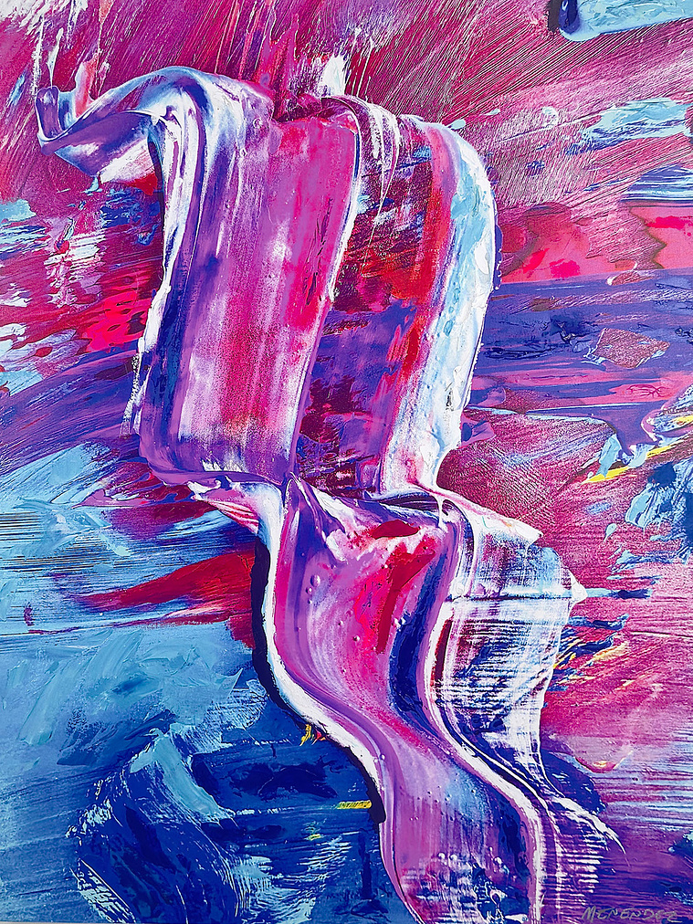 Justin Menendez - Hypnotic (2025) - Heavy impasto abstract painting - Neon pink and electric blue