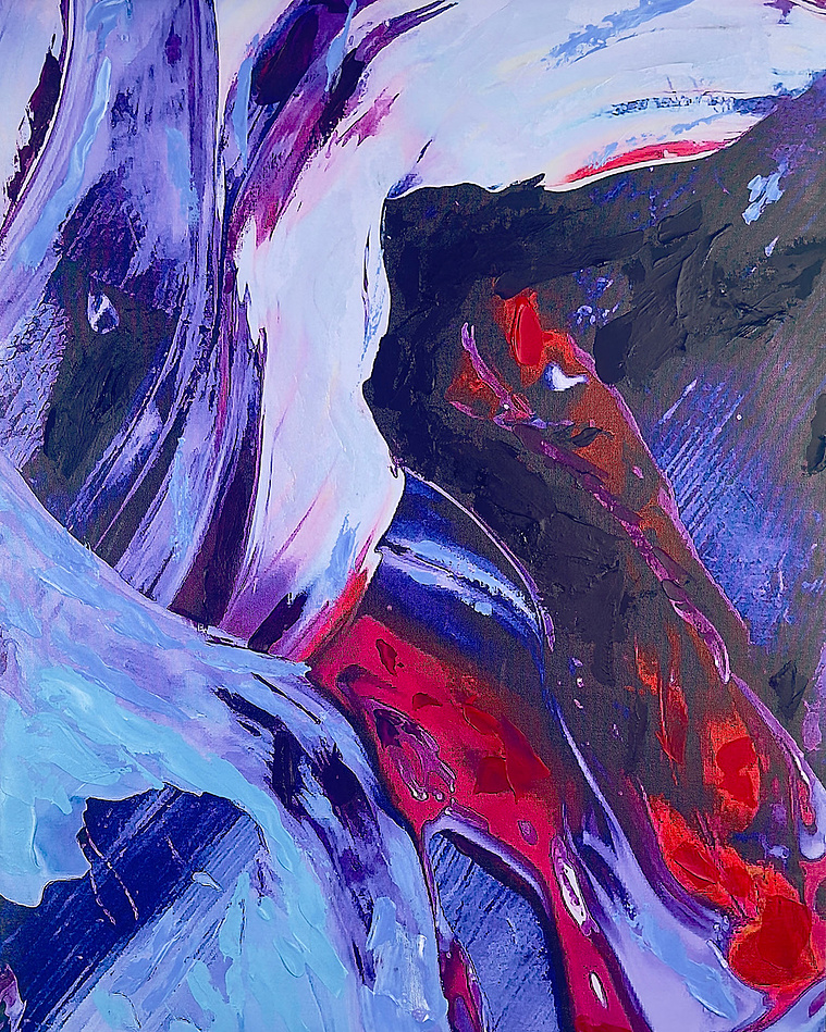 Justin Menendez - Plato's Cave (2025) - Atmospheric abstract painting - Deep purple and red.