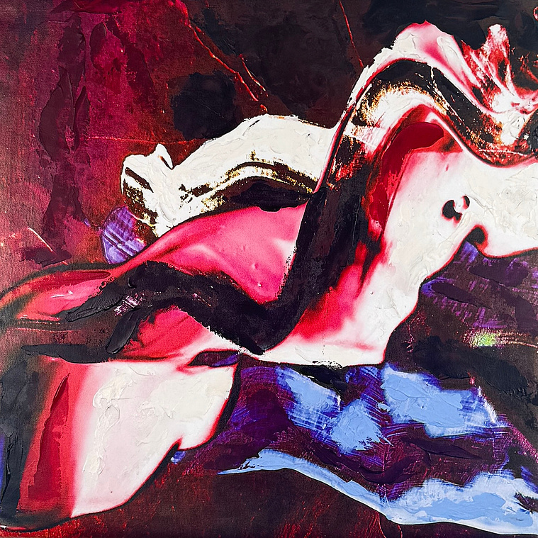 Justin Menendez - Divergence (2025) - High gloss abstract painting - Red and white distorted forms