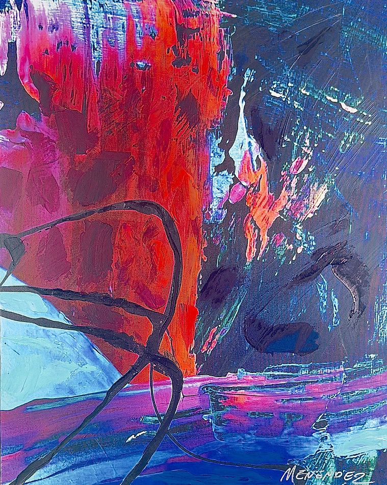 Justin Menendez - Fearless Provocateur (2023) - Graphic abstract painting - Black lines on color