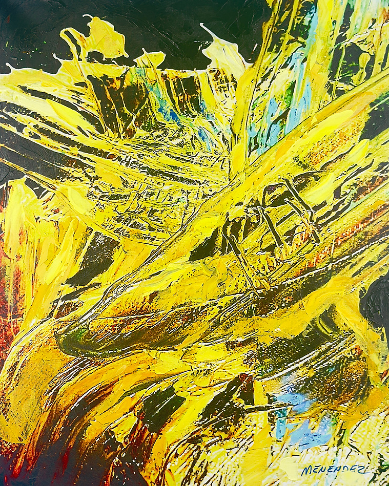 Justin Menendez - A Gilded Age (2023) - Monochromatic gold abstract painting - Raked texture