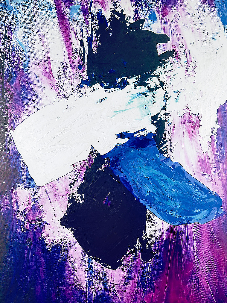 Justin Menendez - Voices in the Dark (2024) - Museum scale abstract painting - Black and electric blue