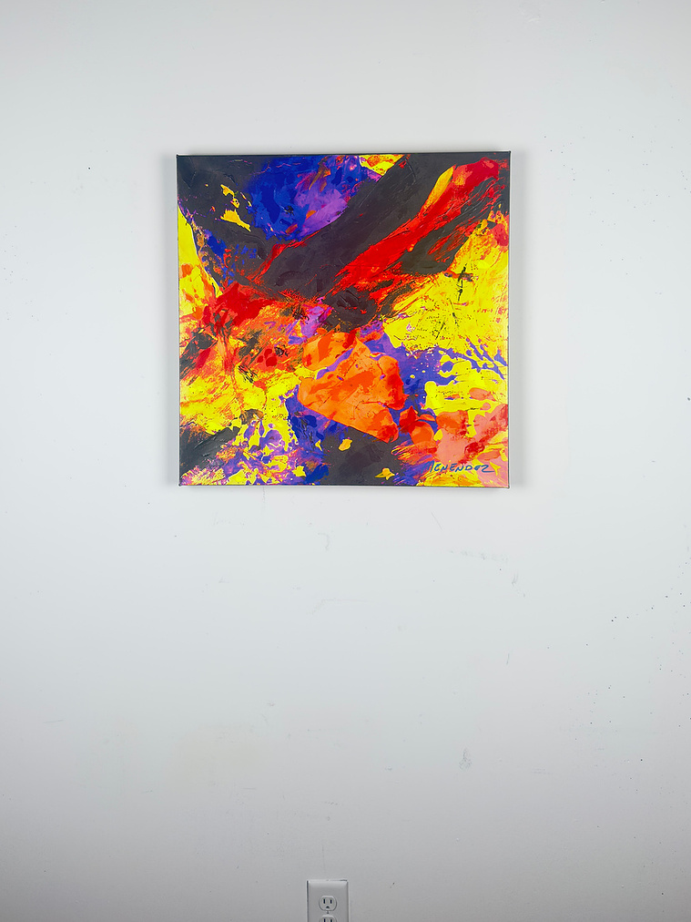 Justin Menendez - Under the Strata Installation - 24x24 inch painting scale view on wall