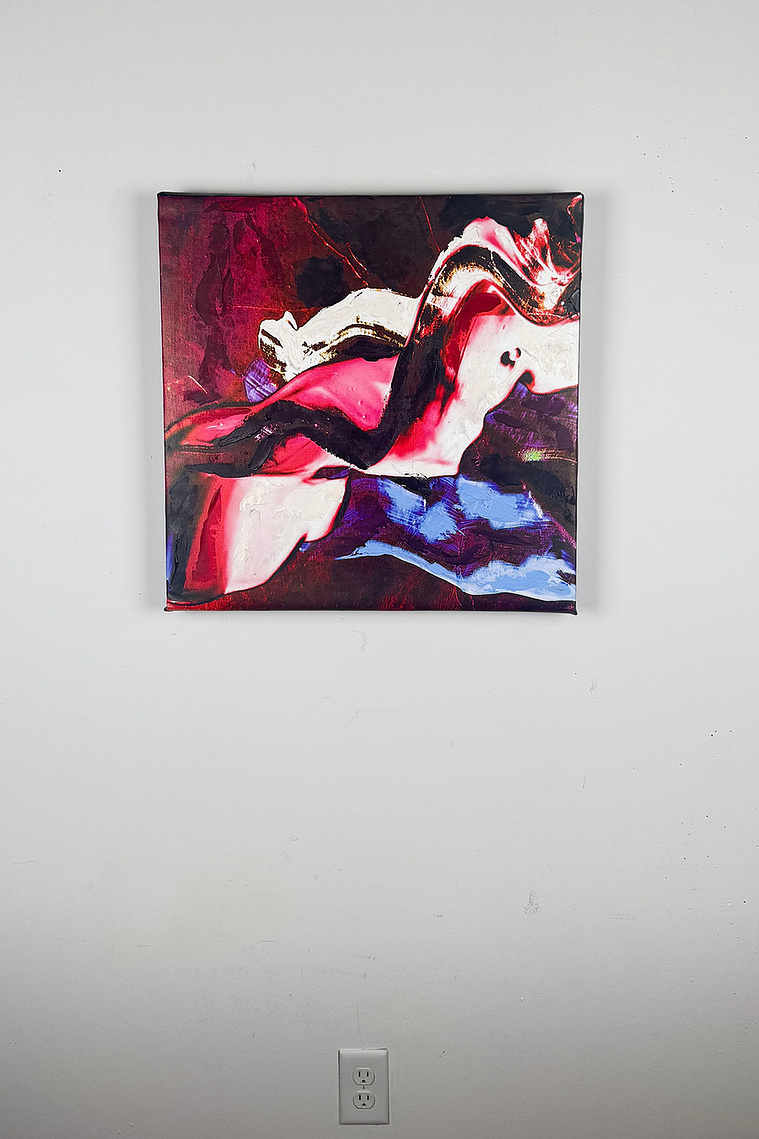 Justin Menendez - Divergence Installation - 24x24 inch painting scale view on wall