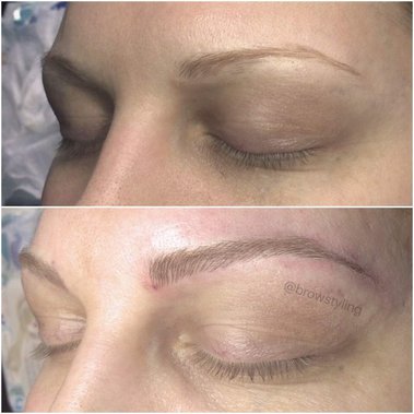 Natural blond microbladed brows by  BrowStyling microblading studio in Toronto