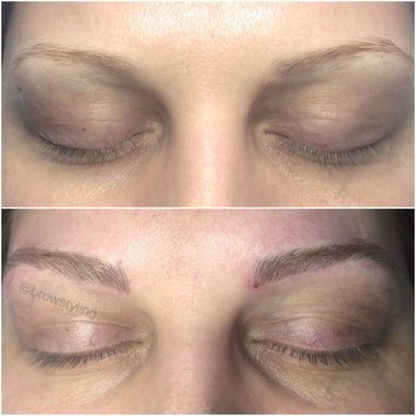 Natural blond microbladed brows by  BrowStyling microblading studio in Toronto