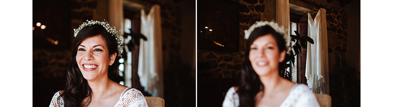 Fotografía de boda del vestido de la novia y tocado