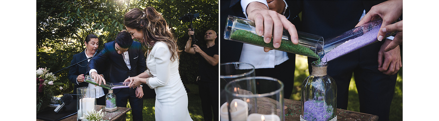Fotografía de boda civil en Hotel NH Santiago de Compostela en exterior. Ceremonia de la Arena.