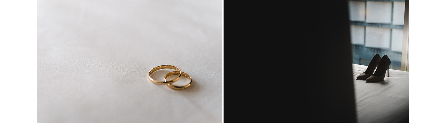Alianzas de boda y fotografía de zapatos de la novia