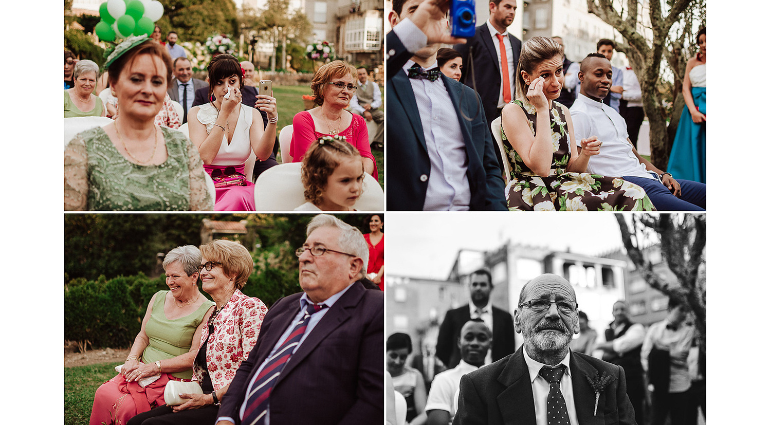 Invitados llorando en la boda